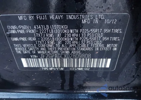 2013 Subaru Xv Crosstrek 2.0I Limited z USA, uszkodzony, nr VIN JF2GPAGCXD2809808